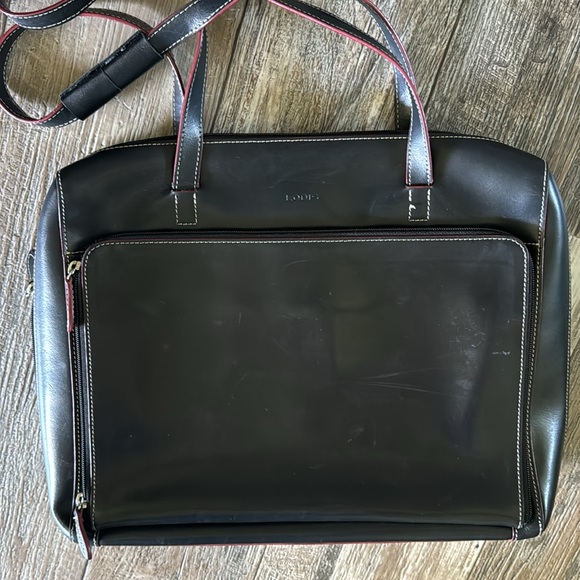 LODIS BEAUTIFUL LEATHER BLACK WITH RED TRIM LAPTOP BRIEFCASE - Picture 4 of 15